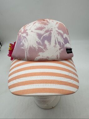 Roxy Pink Palm Tree Trucker Hat with Coral Striped Visor